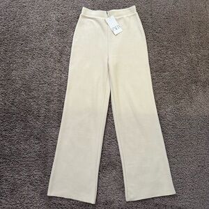 Zara Cream Beige Knit Pants Wide Leg